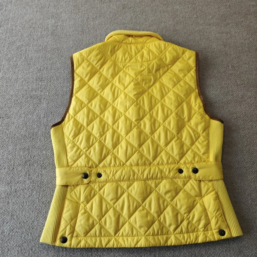 Ralph Lauren Sport Essex Crest Equestrian Vest Quilted Yellow Suede Sz Large - Picture 7 of 10